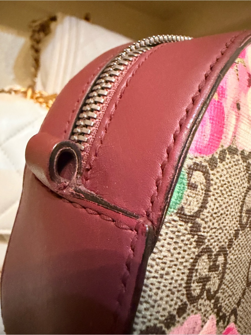 Gucci Beige GG Monogram Crossbody with Pink Floral Print - Picture 6 of 14